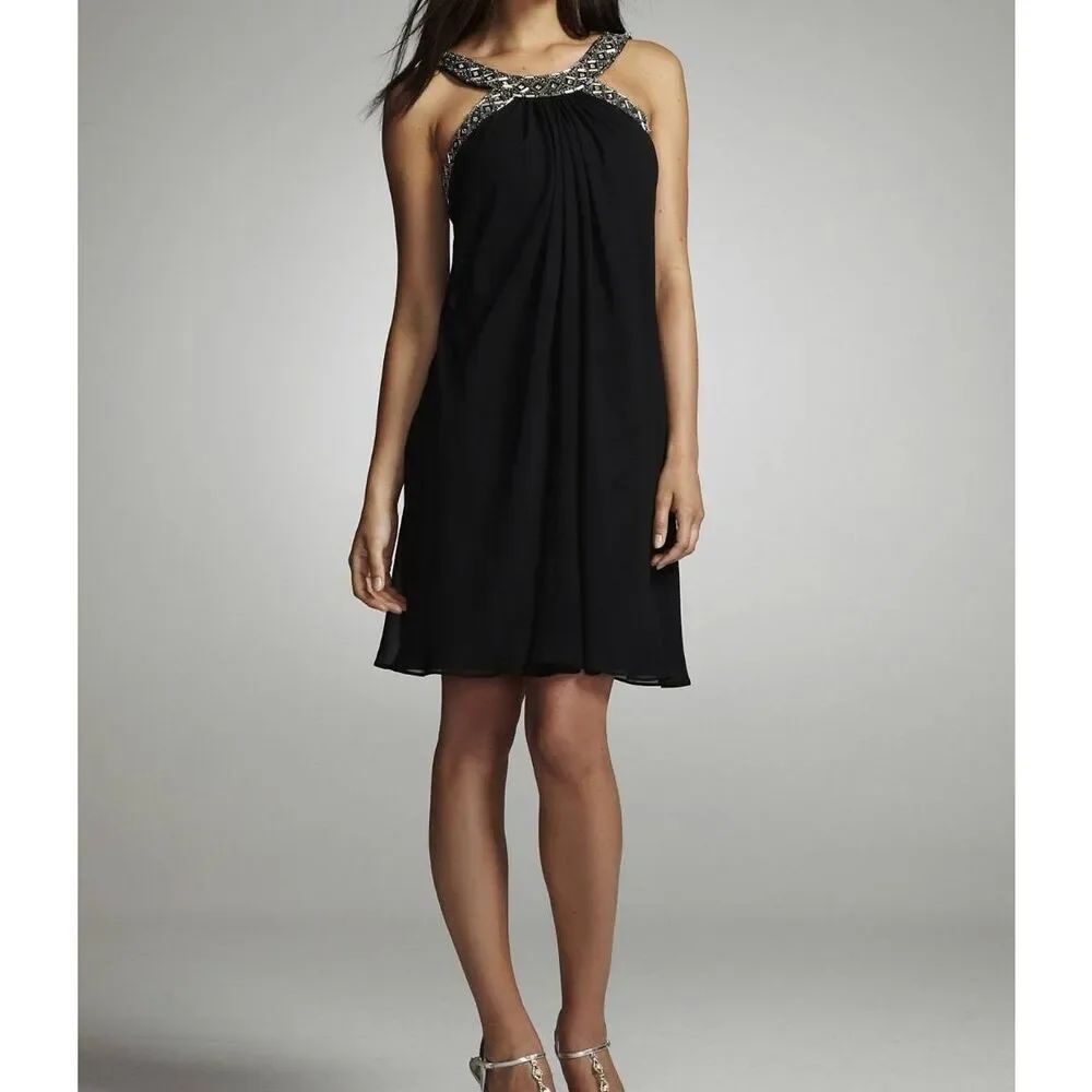 Scarlet Nite Black chiffon geometric beaded halter neck goddess LBD dress 10